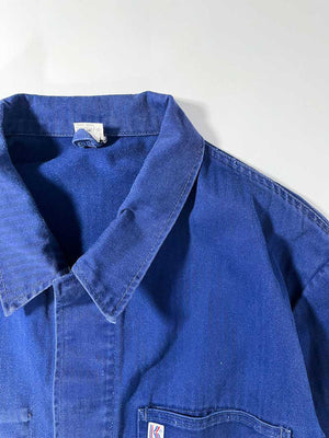 French chore jacket 70s in HBT cotton. Size Large. True French Workwear enclosed in a single garment. Unique color shades. Used by a company called Kubler.