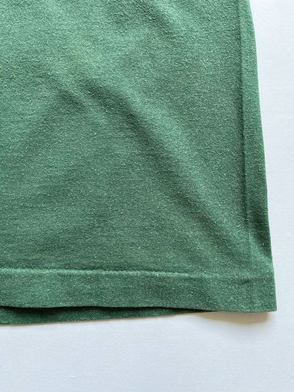 "God bless the whole world" single stitch t shirt vintage 90s. Made USA. Hanes brand. Print on the front with quote. Tee with green quality cotton. Size Large.
