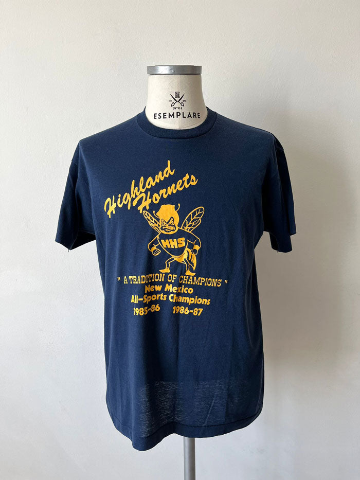 T-shirt simple surpiqûre Highland Hornets années 80 - L