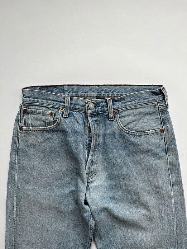 Levi's vintage 501 size 30W 32L. Step into timeless style with this authentic vintage light blue Levi's. Extreme quality fabric with unique color shades.