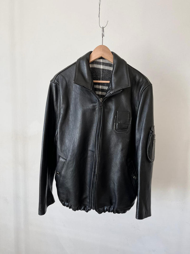 Blouson pilote civil en cuir français GVF années 70 - M/L