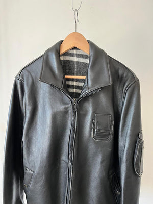 Blouson pilote civil en cuir français GVF années 70 - M/L