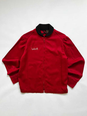 Work jacket vintage red 1960s Unitog with talon zip and "Robert" embroidery. Extremely high quality fabric. Made in the USA. Complete with all labels.