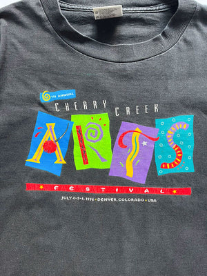 T shirt vintage black single stitch Cherry Creek festival. Dated 1996 Oneita Made USA brand. Print on front and back. Rare single stitch vintage tee size L