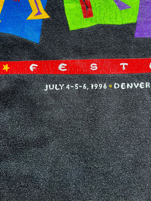 T shirt vintage black single stitch Cherry Creek festival. Dated 1996 Oneita Made USA brand. Print on front and back. Rare single stitch vintage tee size L