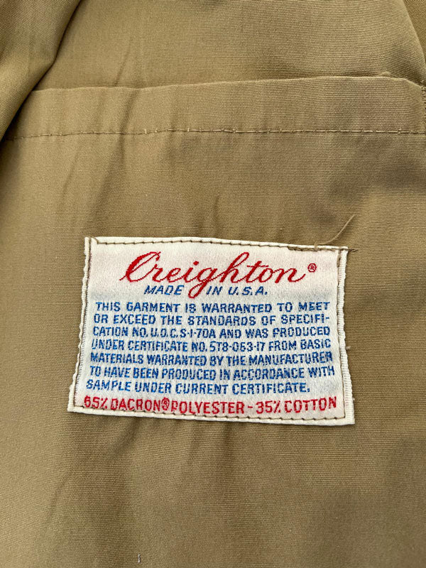 Label of usaf jacket, brand "Creighton". Made in USA