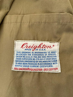 Label of usaf jacket, brand "Creighton". Made in USA