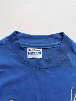 1990s Cigarette single stitch tee. Hanes brand made in USA, produced in the 90s. Size M Bright blue color representing cigarette. Unique vintage product.