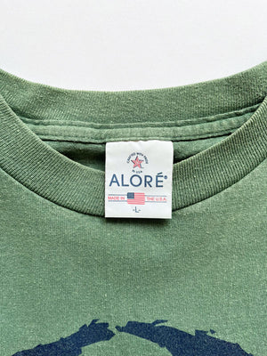 "God bless the whole world" single stitch t shirt vintage 90s. Made USA. Hanes brand. Print on the front with quote. Tee with green quality cotton. Size Large.