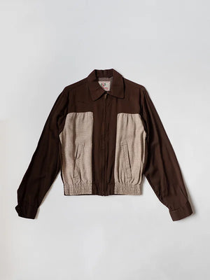 Vintage brown 1950s Ricky Jacket made of gabardine, a smooth and silky fabric. Ensenada. Talon zipper. A true vintage archival piece. Made in USA.