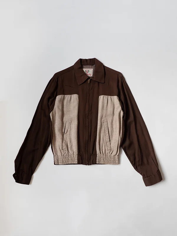 Vintage brown 1950s Ricky Jacket made of gabardine, a smooth and silky fabric. Ensenada. Talon zipper. A true vintage archival piece. Made in USA.