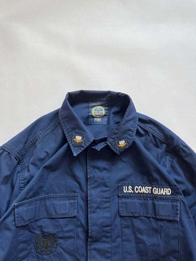 Coast Guard Dress Uniform Ripstop. Size medium. Operational uniform button up dress shirt. Vintage U.S.A Coast Guard Jacket. Made usa. Production Fox Apparel.