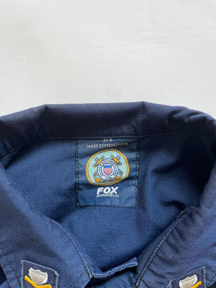 Coast Guard Dress Uniform Ripstop. Size medium. Operational uniform button up dress shirt. Vintage U.S.A Coast Guard Jacket. Made usa. Production Fox Apparel.