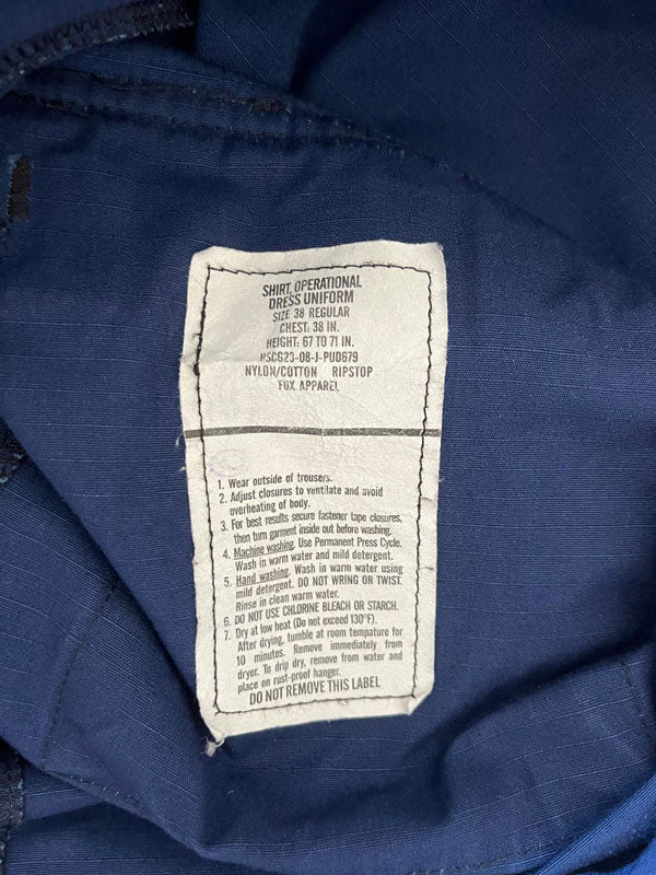 Coast Guard Dress Uniform Ripstop. Size medium. Operational uniform button up dress shirt. Vintage U.S.A Coast Guard Jacket. Made usa. Production Fox Apparel.
