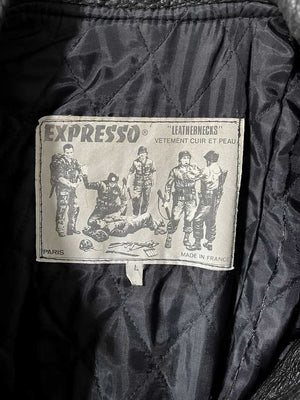 Veste aviateur en cuir noir Expresso des années 90 - L