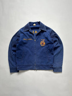 Vintage 60s FFA jacket in blue cotton. The jacket has an excellent patina and is in excellent condition. Idaho - South Fremont. Future farmers of America.