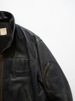 70s French Air Force Pilot Leather Jacket - L