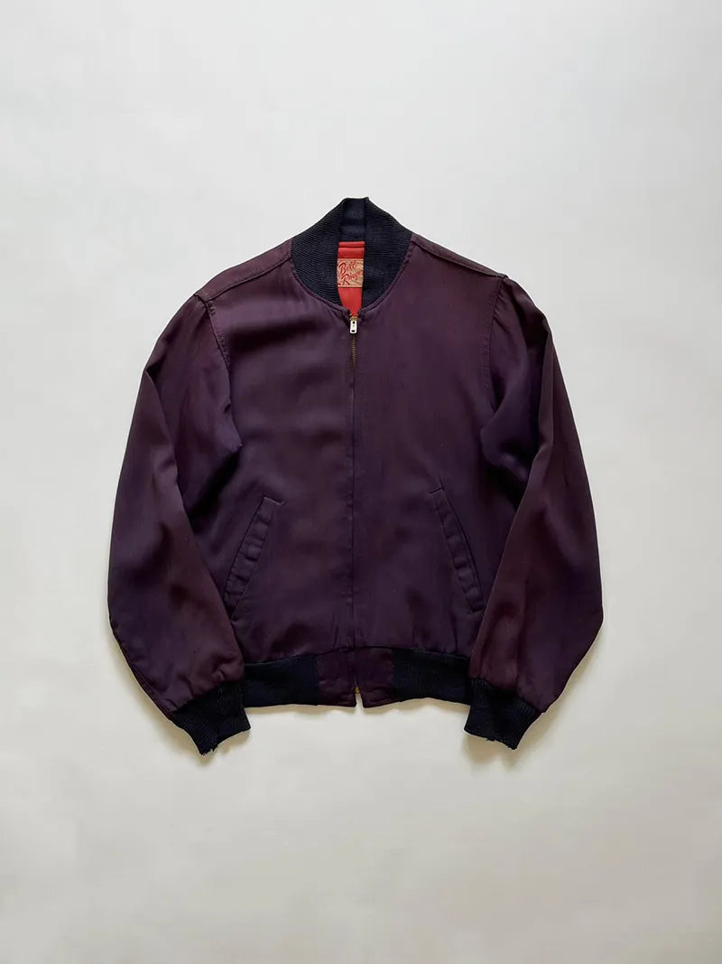 Vintage 40s 50s Gabardine Jacket Bell Ringer XS. Smooth and silky gabardine fabric with an extremely luxurious and shiny look. Serval Zip. Made in USA.