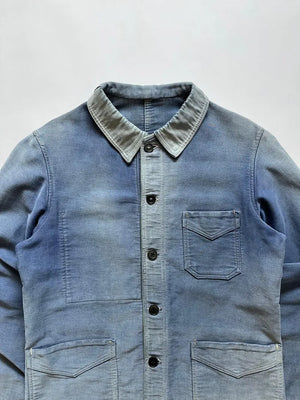 Veste de travail bleue en moleskine années 40 50 Tiss Acier - S