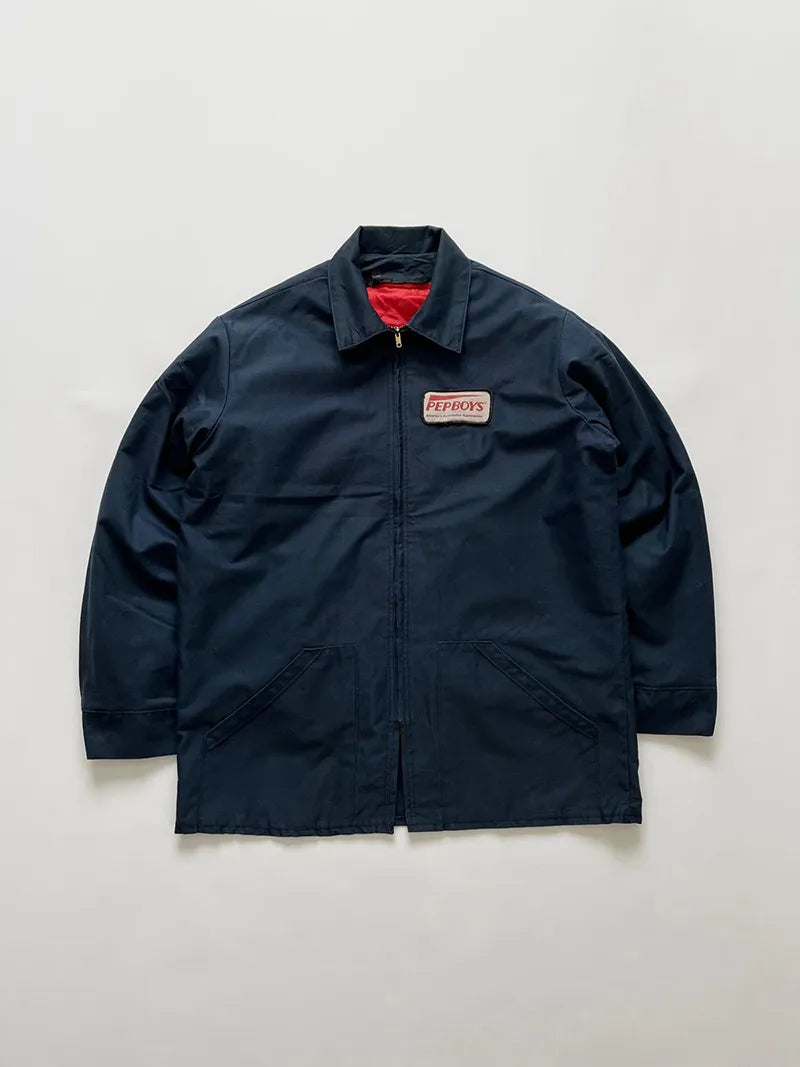 Work jacket blu made in USA, con liner interno rosso rimovibile. Zip Talon.
