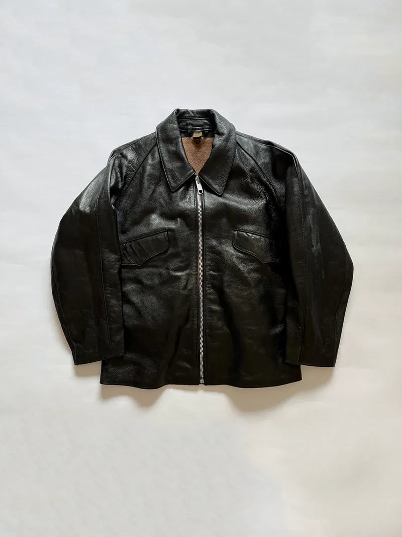 Vintage Italian Army goatskin jacket, used by tank crews in the 1960s. Made of extremely soft yet durable leather. Size four. Prentice zip closure.