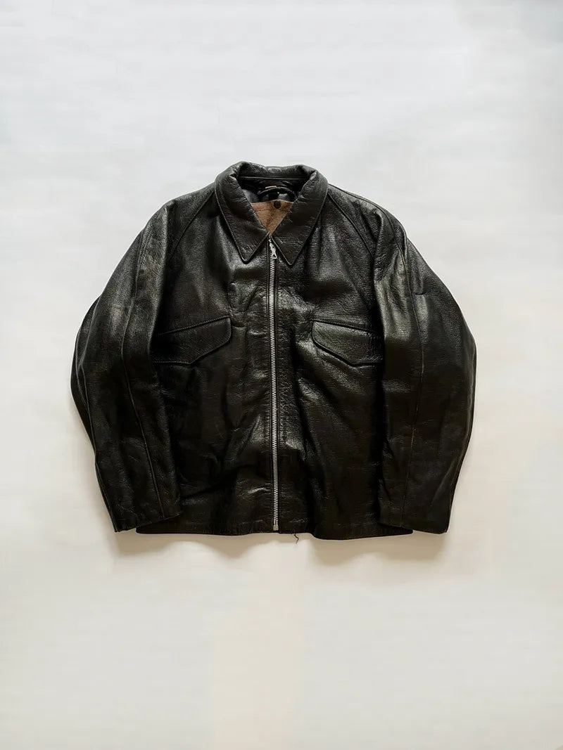 Vintage Italian Army goatskin jacket, originally issued to tank crews in the 60s. Crafted from exceptionally soft yet durable leather. Prentice zipper closure.