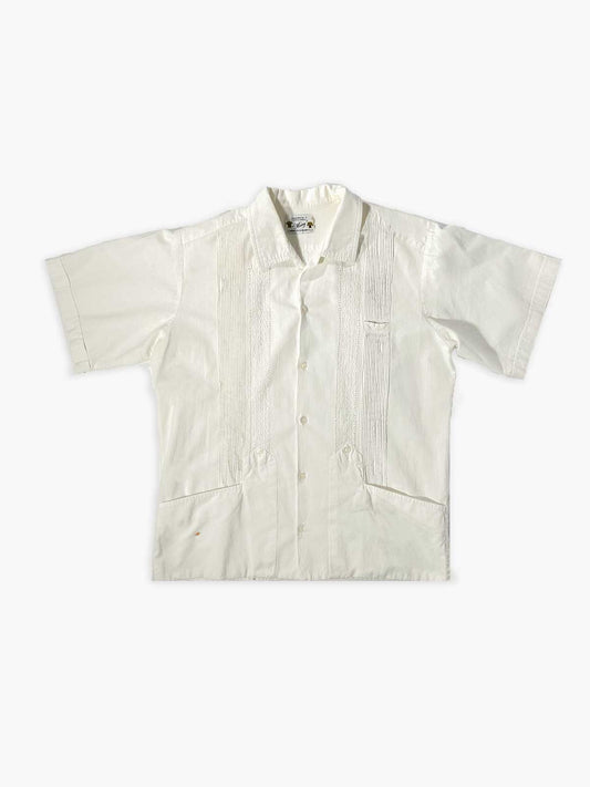 Handcrafted guayabera shirt made in Merida, Mexico. Embroidery done down to the smallest details and with extremely high quality fabric. Vintage product. Positioned on a neutral white background