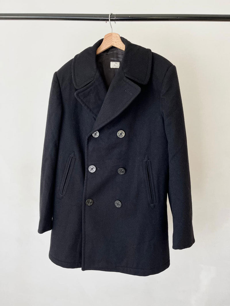 80s US Navy Army Peacoat - L