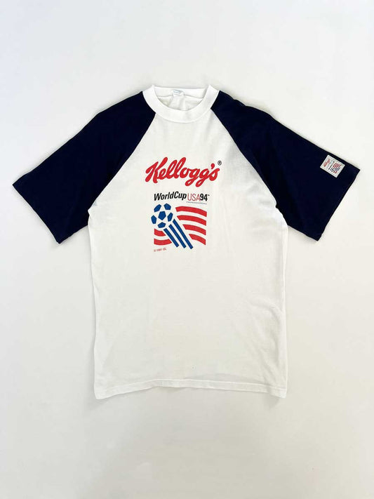 Vintage t-shirt created by Kellogg's for the USA94 World Cup. Kellogg's created, as did other major companies, shirts for the 1994 USA FIFA World Cup. Positioned on a neutral white background.