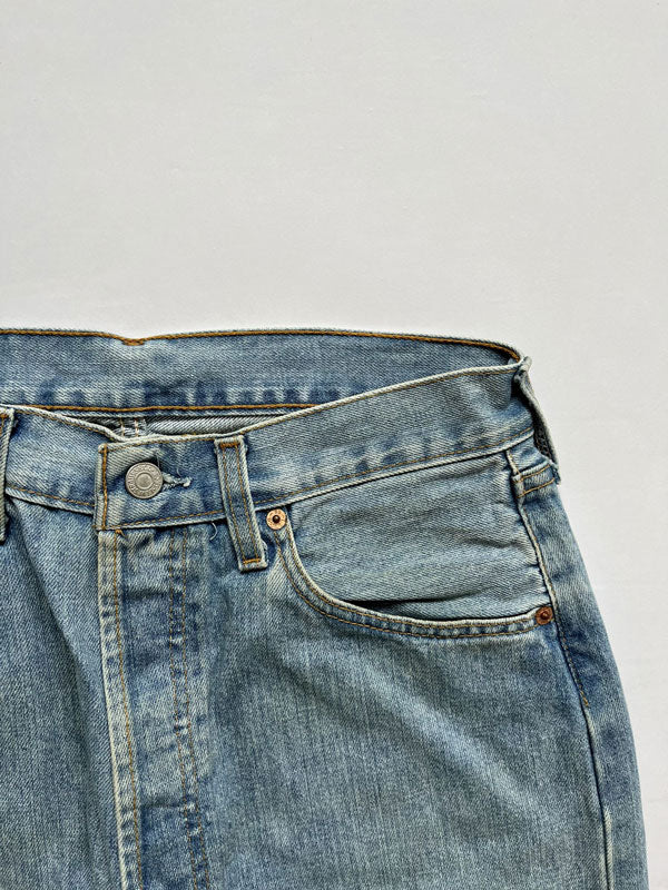 Levi's vintage 501 size 29W 34L. Step into timeless style with this authentic vintage medium blue Levi's. Extreme quality fabric with unique color shades.