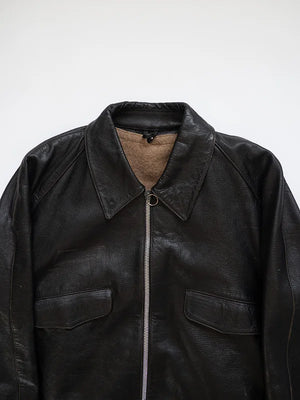 Blouson Tank en cuir de chèvre italien années 80 - XL