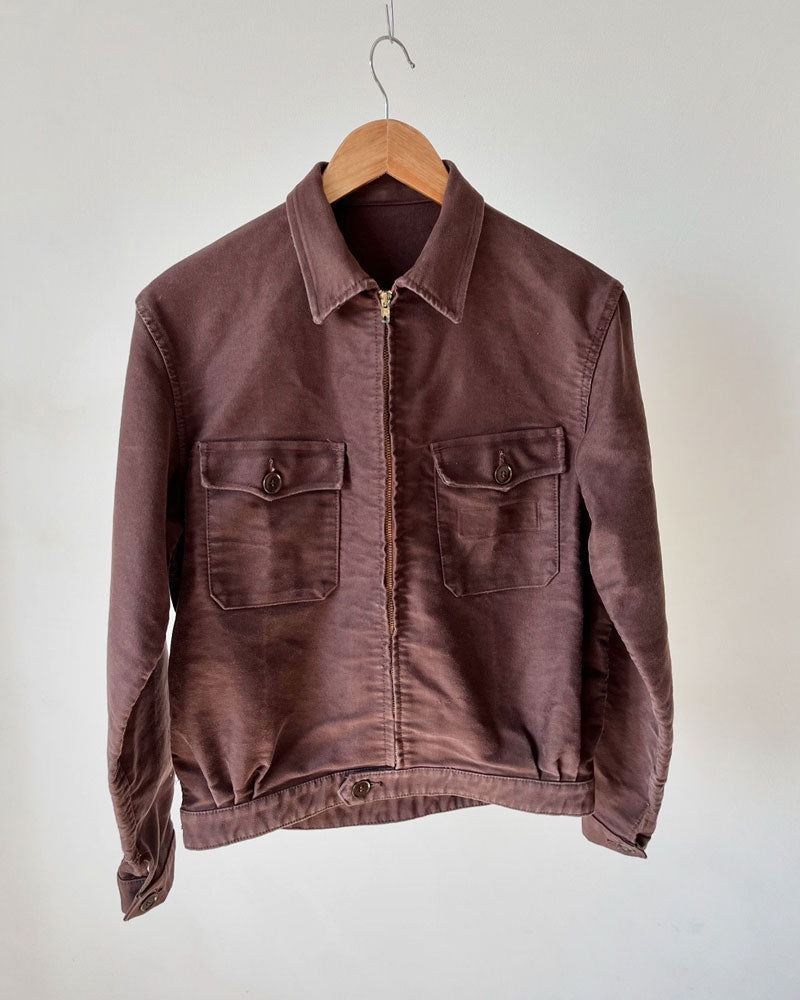 60s 70s French Brown Cyclist Jacket Le Beau-Fort - S