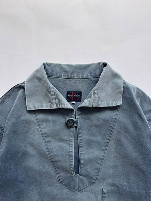 French fisherman smock 80s faded blue L