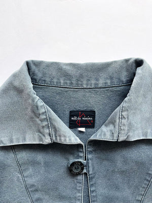French fisherman smock 80s faded blue L