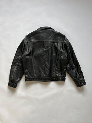 Blouson type "trucker" en cuir années 80 - M