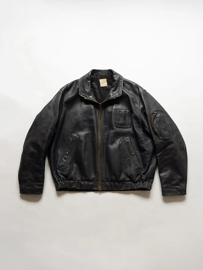 70s French Air Force Pilot Leather Jacket - L