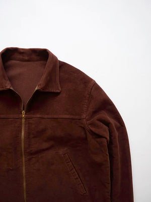 50s French Brown Moleskin Cyclist Jacket - L