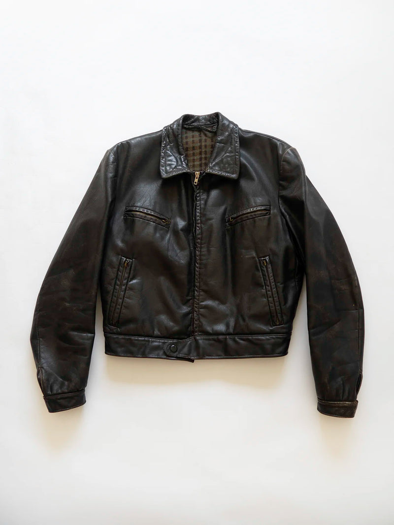 40s 50s German Bike Leather Jacket - S