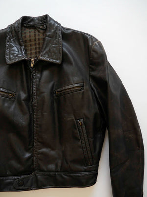40s 50s German Bike Leather Jacket - S