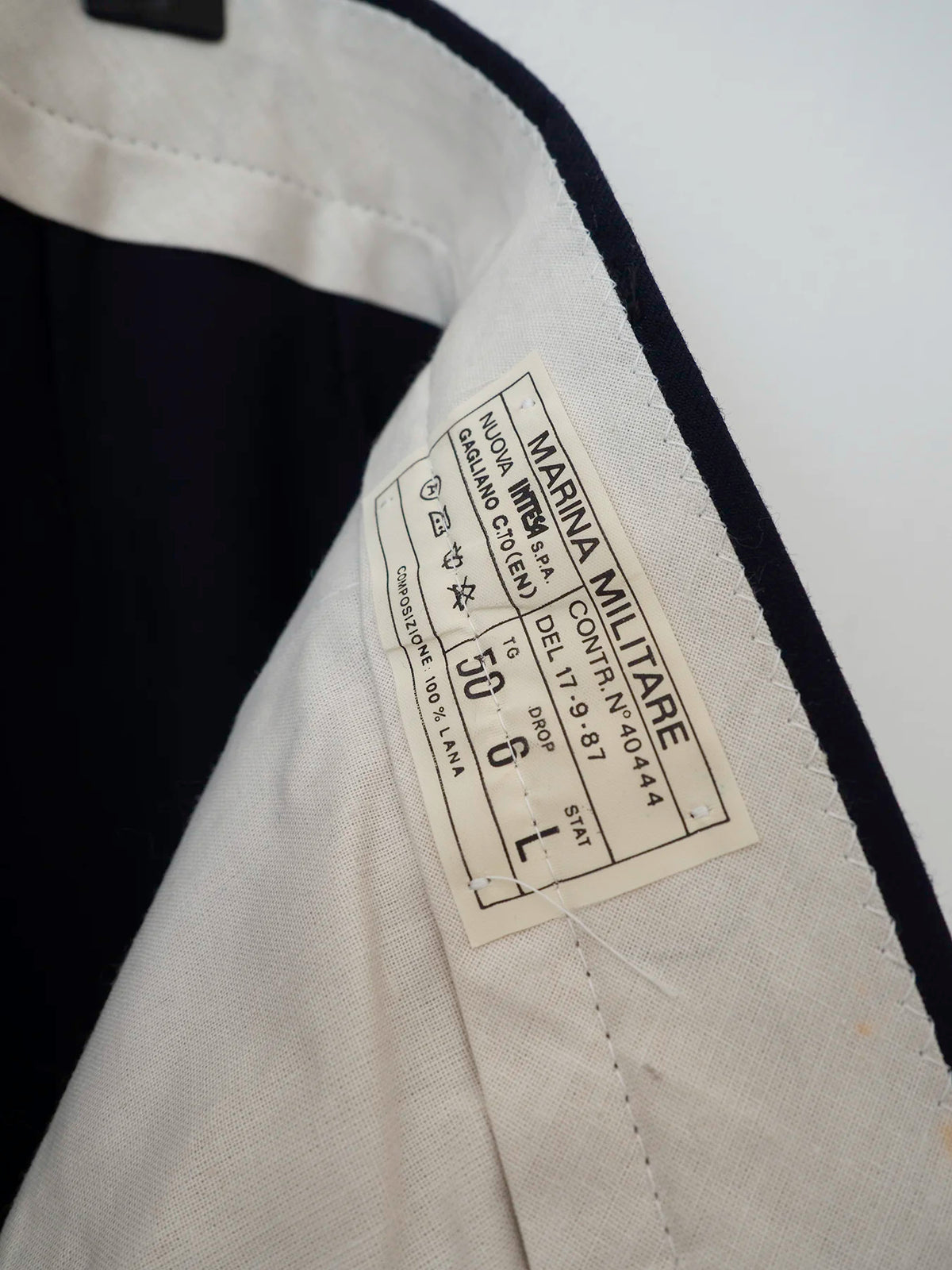 Etichetta originale Marina Militare con contratto n. 40/444 del 1987