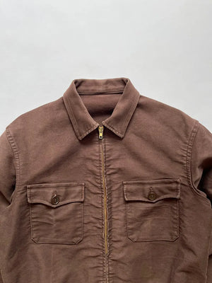 60s 70s French Brown Moleskin Cyclist Jacket  - S