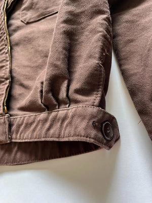 60s 70s French Brown Moleskin Cyclist Jacket  - S