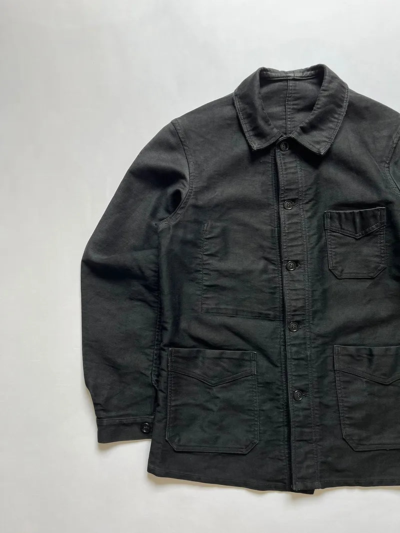 40s Black Moleskin Work Jacket Tigra - S
