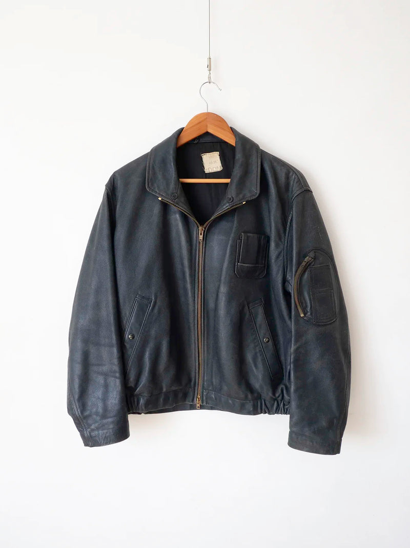 70s French Air Force Pilot Leather Jacket - L