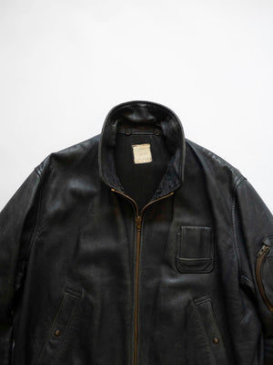 70s French Air Force Pilot Leather Jacket - L