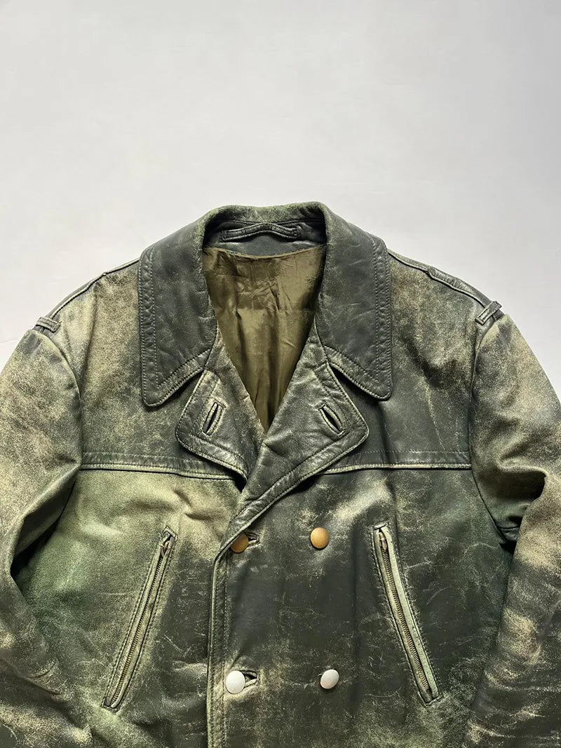 50s 60s German leather jacket Brauch and Frey - XL