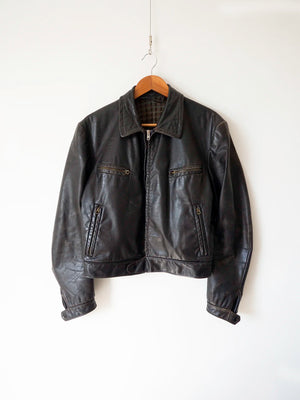 Giacca da moto in pelle tedesca vintage anni 40-50, vista frontale intera