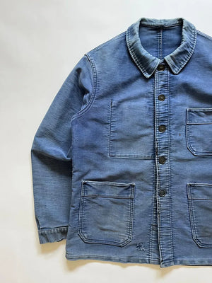 Veste de travail Adolphe Lafont en moleskine bleue des années 50 - M