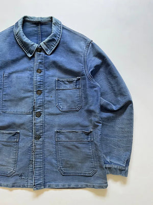 Veste de travail Adolphe Lafont en moleskine bleue des années 50 - M