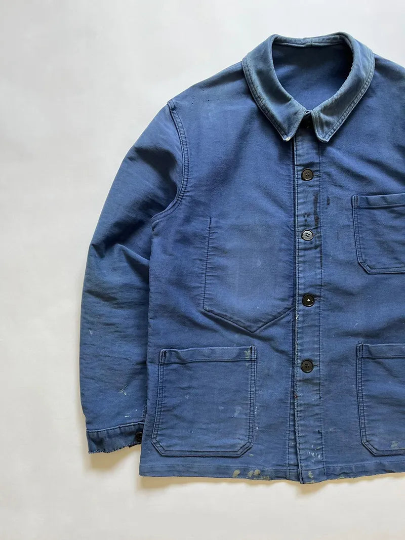 60s Blue Moleskin Work Jacket Beau-Fort - M